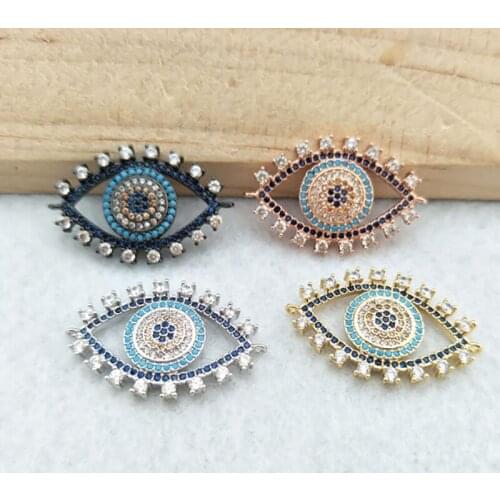 10 Pieces CZ zircon Micro Pave The Eye of Lucky Connector,Double Bails Beads Charm,for DIY Bracelets Jewelry Finding CT349