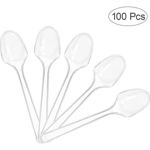 100PCS Mini Transparent Plastic Spoons Disposable Flatware Spoons For Jelly Ice Cream Dessert Appetizer Disposable Plastic Spoon