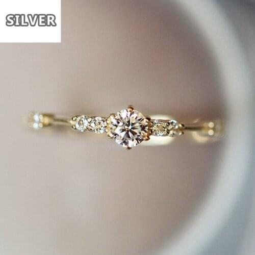 2Colors Exquisite Small Cute Rose Gold Color Ring white Crystal Wedding Rings For Women Jewelry Round Simple Fashion Party Gifts