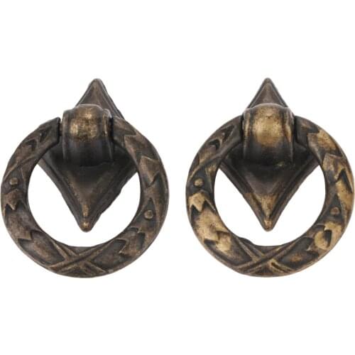 2Pcs 43x21mm Antique Furniture Handle Vintage Cabinet Knobs and Handles Wooden Box Kitchen Cupboard Drawer Ring Pull Handle Grip