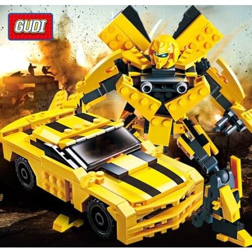 225Pcs Transformation Robot Yellow Car Bricks City Building Blocks Sets Creator Educational Toys For Children