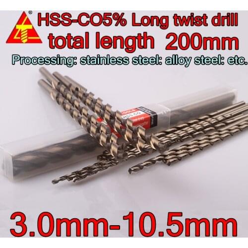 3.0mm-10.5mmx200mm TAILI HSS-CO%5 M35 Long twist drill Processing: stainless steel: alloy steel: etc