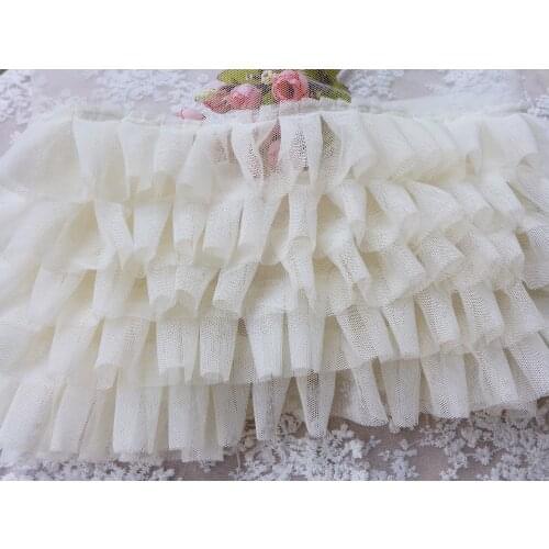3 Yards New Fashion Layered Ruffled Gauze Lace Fabric Trim In Pink/Ivory/Red DIY Handmade Clothes Dress Accessories