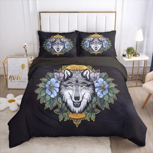 3D Bohemian Bedding Sets Black Duvet Cover Set Comforther Cases Quilt Covers Pillowcase King Single Double Size Wolf Bed Linen