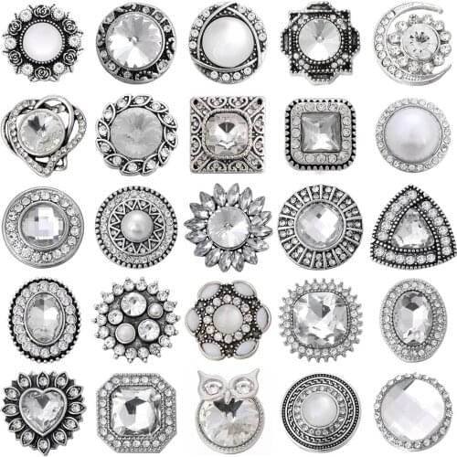 5pcs/lot Snap Jewelry Metal Crystal Rhinestone Owl Heart Flower 18mm Snap Buttons Flower Charms Fit Snap Bracelets for Women