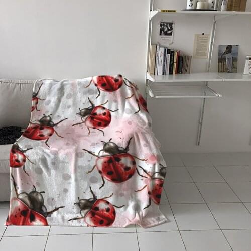 Watercolor Ladybug Paint Printed Flannel Blanket Soft Throw Blanket Machine Washable Blankets for Beds