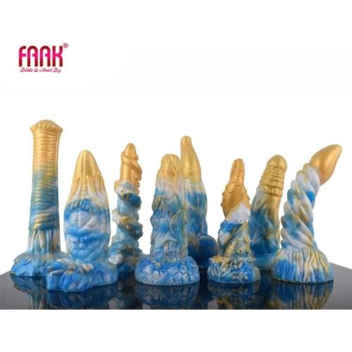 FAAK New Multi Color Gold Blue Sex Toys For Women Erotic Design Horse Dragon Dildo Large Silicone Anal Plug With Suction Cup