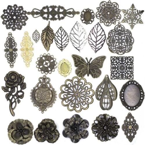 10Pcs Rose Flower Filigree Flower Pendants Wraps Metal Crafts Connectors For Embellishments Scrapbooking Jewelry DIY Accessories