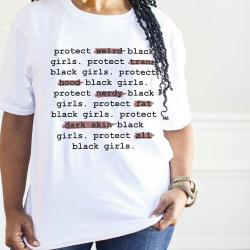 Protect All Black Girls BLM Slogan T-Shirt Women Summer Black History Month Tee Black Lives Matter Equality Shirt Melanin Shirt