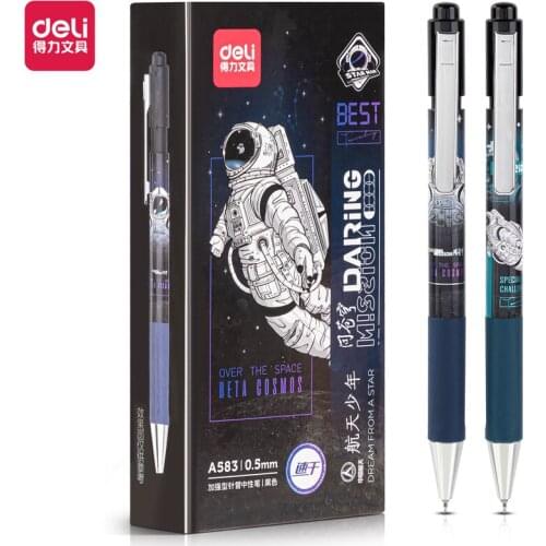 Deli A583 China Aerospace quick action student gel pen 0.5mm reinforced needle tube neutral pen black pen signature pen