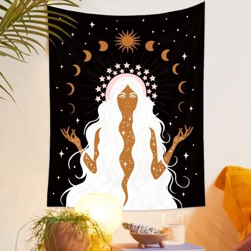 Hand-Painted Line Woman Printing Tapestry Wall Hanging Polyester Thin Bohemian Moon Goddess Paintings Nordic Home Decor Yoga Mat