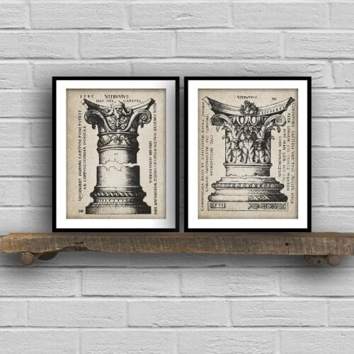 Doric Corinthian Columns Vintage Posters and Prints Latin Text Typography Retro Wall Art Canvas Paining Pictures Home Wall Decor