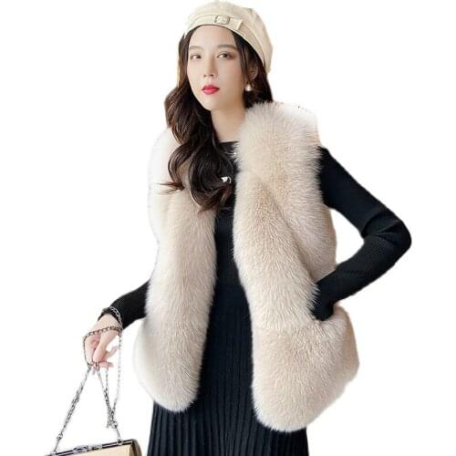 Autumn Winter Jacket Women Fashion Faux Fur Vests Short Jacket Boutique Plus Size Fox Fur Waistcoat Furry Vest Parka Coat Lady