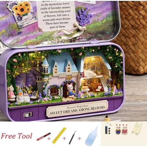 Furnitures Box Theatre DIY Doll House Model Miniature Scene Wooden Miniature Puzzle Dollhouse Toys For Children Travel Trilogy