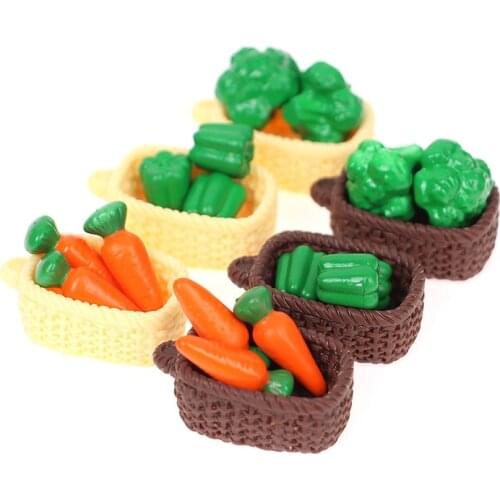 1:12 Mini Simulation Artificial Fruits and Vegetables Doll House Vegetable Bamboo Basket Miniature Accessories for Children