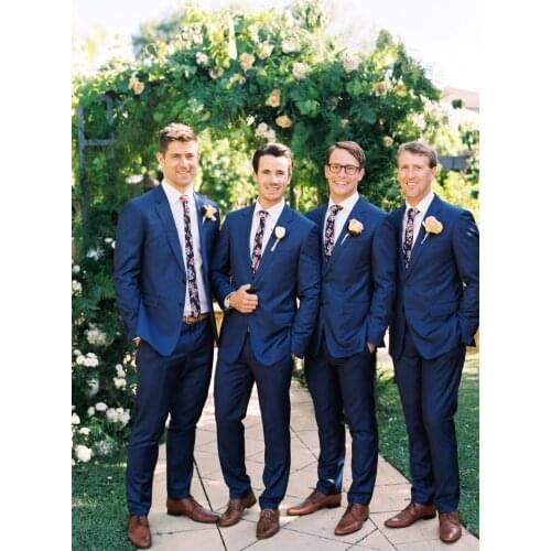 Fashion Groomsmen Wedding Tuxedos Peaked Lapel Groom Best Men Wear Formal Dinner Prom Party Blazer Suits(Jacket+Pants)