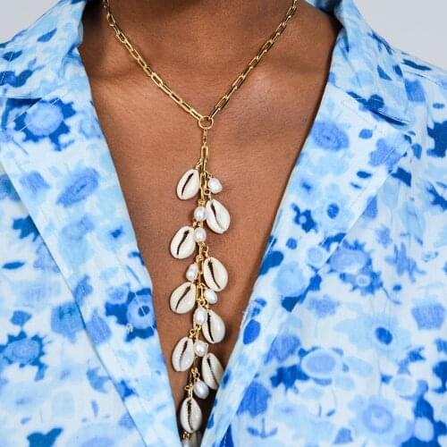 Hip Hop Trendy Jewelry Vintage punk fashion jewelry DELMAR bohemian hoho sea Cowrie shell Natural Scallop shells necklace