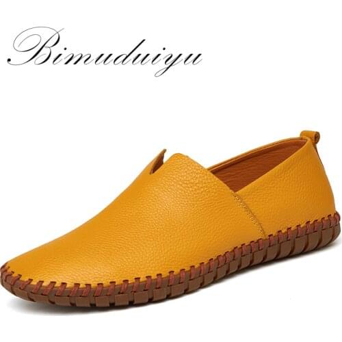 BIMUDUIYU Mens Driving Shoes Genuine Leather Loafers Shoes Fashion Handmade Soft Breathable Moccasins Flats Slip On Mans footwe