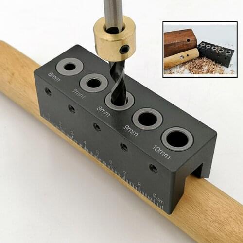 Aluminum Alloy Wood Doweling Jig Straight Angle Guide Pocket Hole Jig Kit Hole Drill Guide Locator 6-10mm Carpentry Woodworking