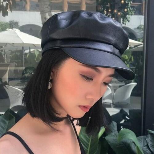 New solid color leather military cap fashion caps beret ladies classic retro newsboy hat outdoor sun hats