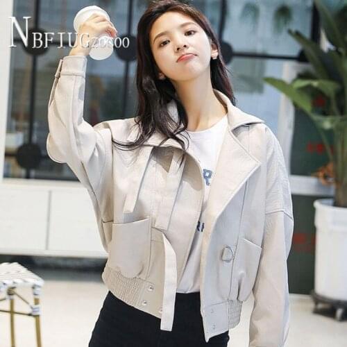 2020 New Autumn Korean Loose Women Pu Leather Coat Pocket Lapel Female Jacket