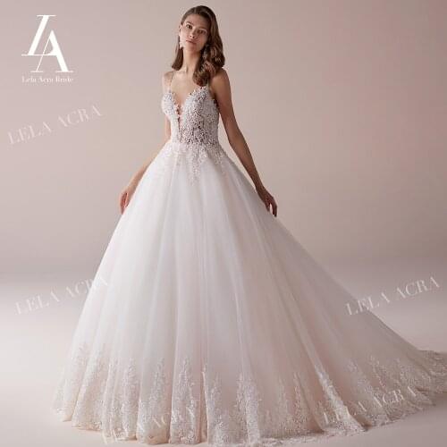 Charming Crystal Appliques Wedding Dress Spaghetti Straps Backless A-Line Princess Train Lela Acra NZ86 Bride Vestido De Noiva