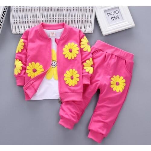 Girls Clothes Sunflower Cardigan Jacket + T-shirts + Pants Girls Fashion 3PCS Children Clothing Set Kids Bebes Jogging Suits