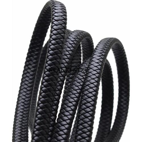 2 Meters/ Lot Braided Lace Leather Black 12x6mm Leather Cord Mens Bracelets Making Jewelry Craft Material Flat Leather Stands