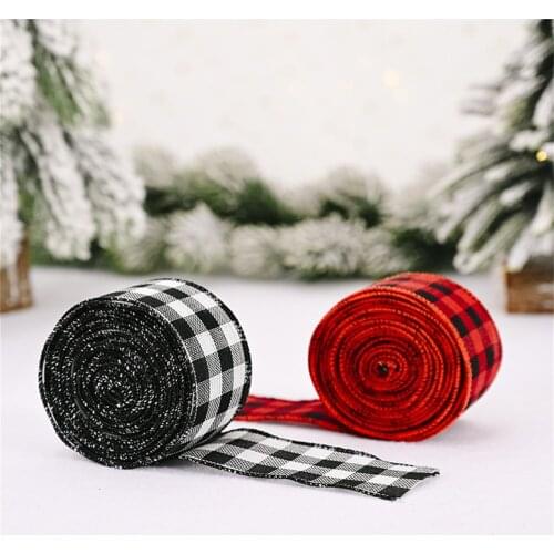 2 Rolls Christmas Ribbons Red And Black Plaid Ribbons Black And White Burlap Ribbon For DIY Gift Wrapping Craft Decorations