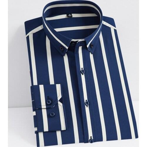 Spring Autumn Wide Stripe Shirts for Men Clothing Elastic Long Sleeve Shirt Business Casual Wrinkle Resistant Smooth Mens Shirts