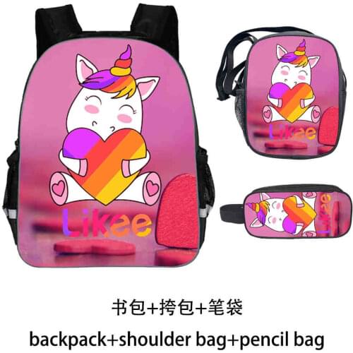 Russia Type "LIKEE 1 (Like Video)" 3D Printing Backpack For Girls Laptop Backpack School Bags for Teenage Cartoon bag 3pcs/set