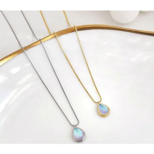 S925 Silver Aurora Gradient Water Drop Moonstone Necklace Pendant Party Gift Banquet Woman Jewelry 2021