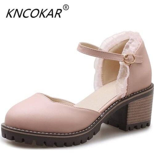 KNCOKAR New summer 2018 sandals Lace for womens shoes Sweet, thick and waterproof Roman shoes Baotou sandals