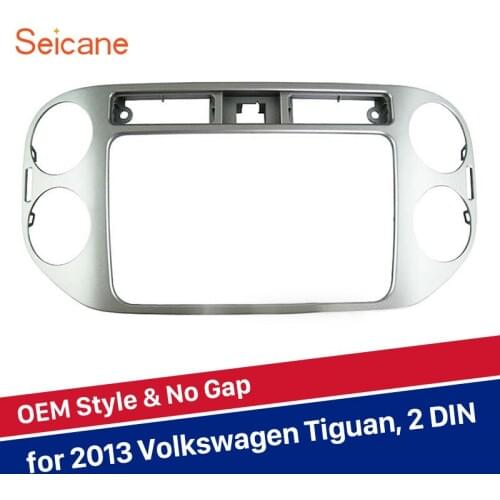 Seicane 2 Din refitting Silver Car Stereo Panel Frame for Volkswagen Tiguan Radio Fascia Plate Dash installation Cover kit