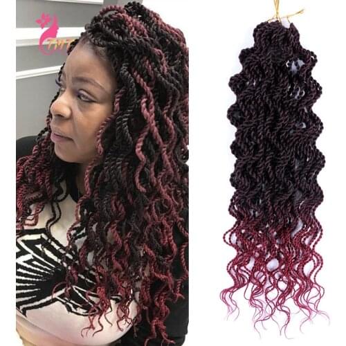 Synthetic Senegalese Twist Crochet Hair 18'' Ombre Wavy Curly Senegalese Twist Braiding Hair Extensions 15strands/pack