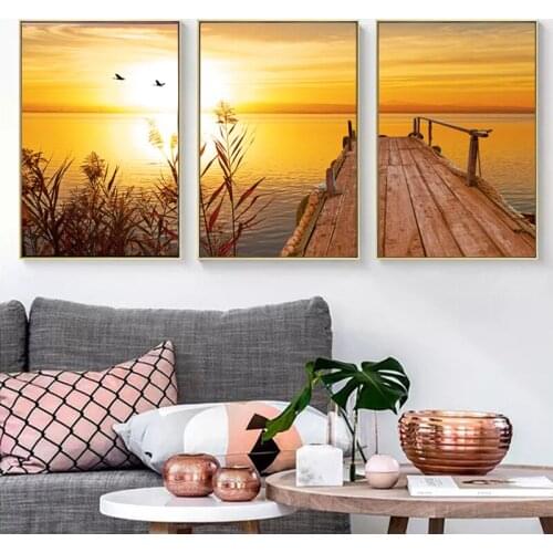 Modern Home Decor Canvas Wall Art Mural Living Room Poster And Print Seascape Sunset Painting Wall Decoration Living Room XK118