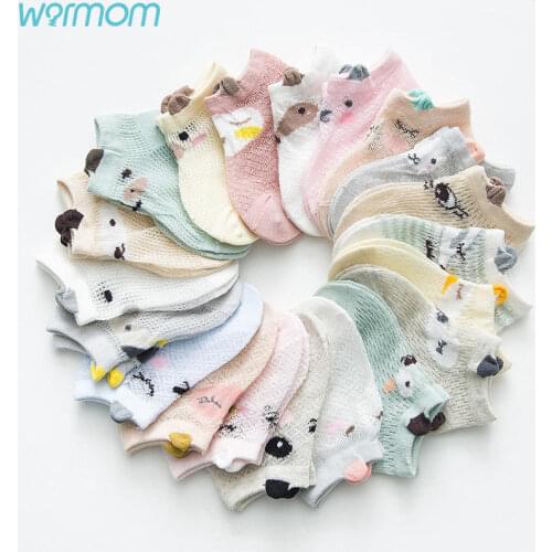 Warmom New Summer Thin Style Mesh Breathable Socks Combination Cartoon Mesh Boat Socks For Baby 0-1 Years Old