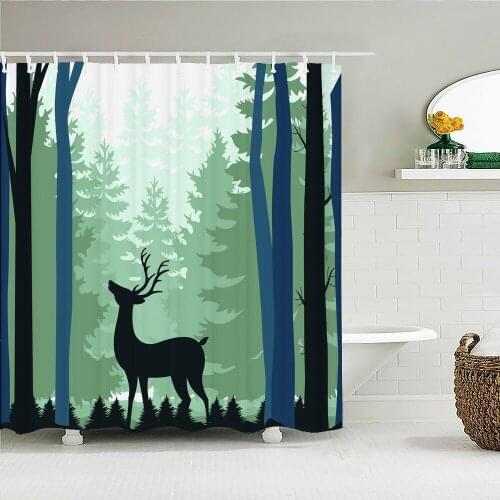 3D Birch Forest Trees Elk Deer Scenery Printed Fabric Shower Curtains Bathroom Curtain Waterproof Polyester Home Decoration