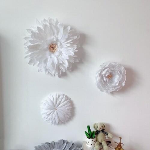 White Peony Flower Design Living Room Feather Wall Decoration Pure Manual DIY Creative Feather Background Wall Ornaments