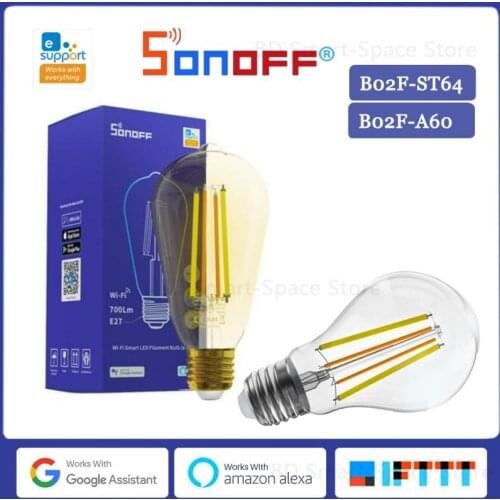 SONOFF Smart WiFi LED Filament Bulb B02-F-ST64/A60 E27 Dimmable Light Bulbs Lamp Support Alexa Google Home Voice Remote Control