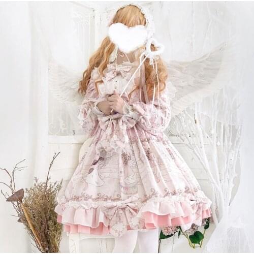 Japanese Sweet Lolita Victorian Girls Princess OP Kawaii Dress Cute Lace Bow Lolita Summer Woman Kawaii Lolita Cos Loli SL2948
