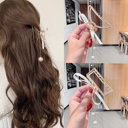 Fashion Women Pearl Bow Barrettes Metal Hair Claw Hairclips Hairpins Girls Hairgrip Headwear Ornaments Headband Hair Accessories