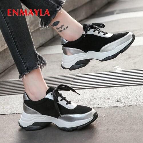 ENMAYLA 2020 Fashion Basic Genuine Leather Round Toe Lace-Up Luxury Shoes Women Women Sneakers Casual Shoes Woman Size 34-39
