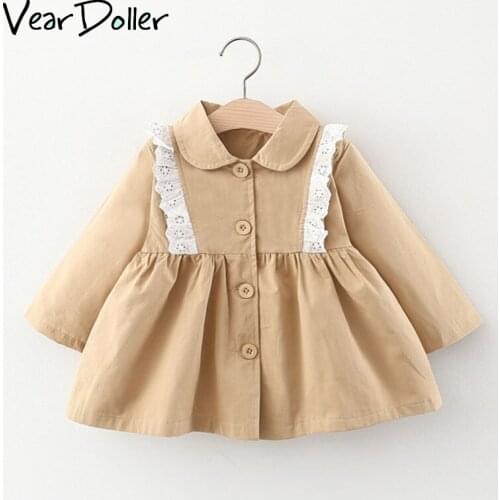 VearDoller Girl Coat Autumn New Arrival Long Sleeve Childrens Clothing Single Breasted Lace Kids Trench for 1-6Y Girls Jacket