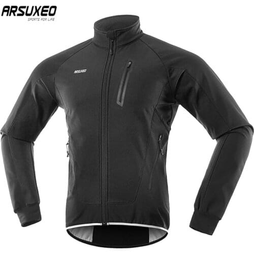 ARSUXEO Winter Cycling Jacket Men Waterproof Windproof Reflective Mountain Bike Jacket Thermal Fleece Bicycle Jacket Windbreaker