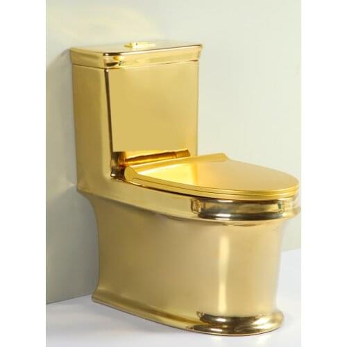 Golden toilet tuhao gold color creative art toilet ceramic siphon toilet 6601