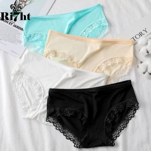 1Pcs Candy Color Underwear Womens Comfortable High-quality Lace Modal Panties Mid-waist Breathable Female Plus Size Briefs 2021