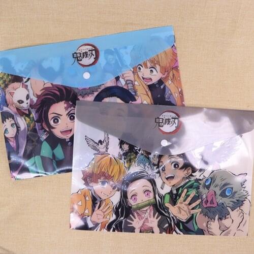 12 pcs/lot Kawaii PVC Demon Slayer A4 File Holder Cute Press Document bag Pencil Case Stationery gift office school supply