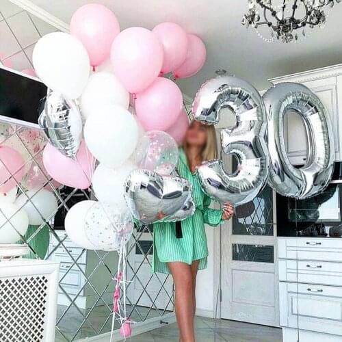 18PCS/set Happy 30 Birthday Foil Balloons 10inch pink white latex balloon 30th Years Old Party Decorations girls birthday supply
