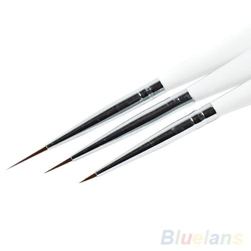 Womens 3Pcs Acrylic Nail Professional Art Brush Liner Painting Drawing Pen Manicure Tool Set Kit Makeup Supplies